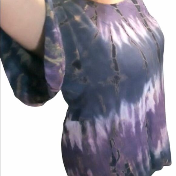 Blue Spero Boho Purple Tie Dye Flowy Cold Shoulder Top USA Boutique Lani CA - Picture 7 of 9